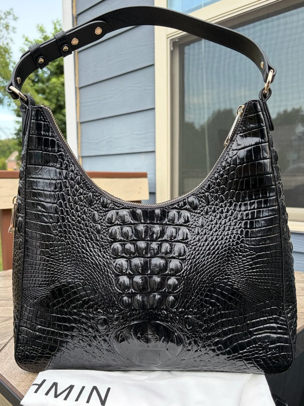 Brahmin Croc Embossed Tabitha Kairos Shoulder Bag Hobo Purse Gold Accent NWOT
